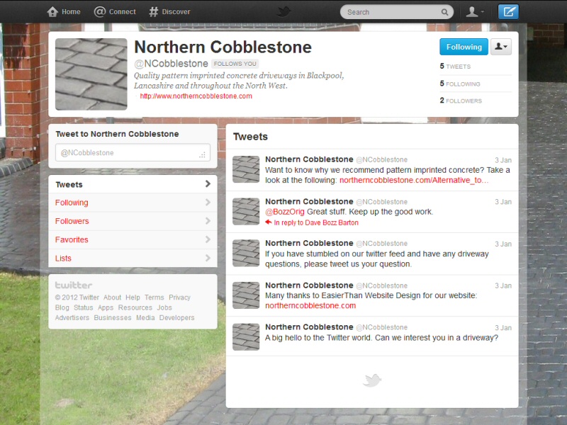 Northern Cobblestone (Twitter Page) Website, © EasierThan Website Design
